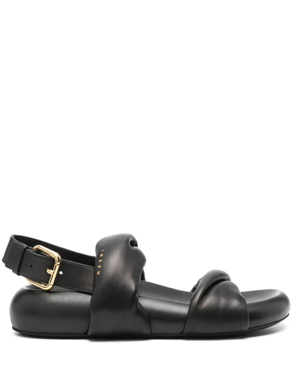 [MARNI] Logo Print Leather Bubble Sandal - BLACK