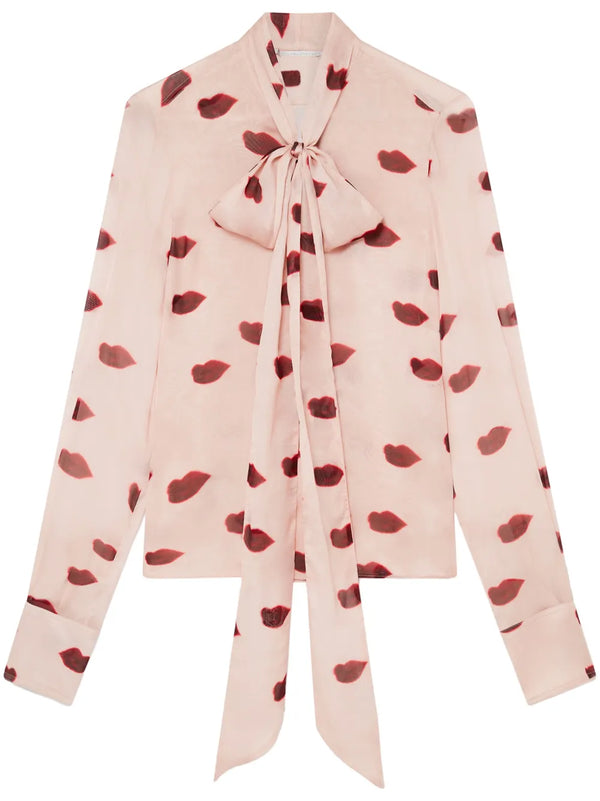 [S. McCartney] LIPS PRINT TIE NECK BLOUSE - DUSTY PINK