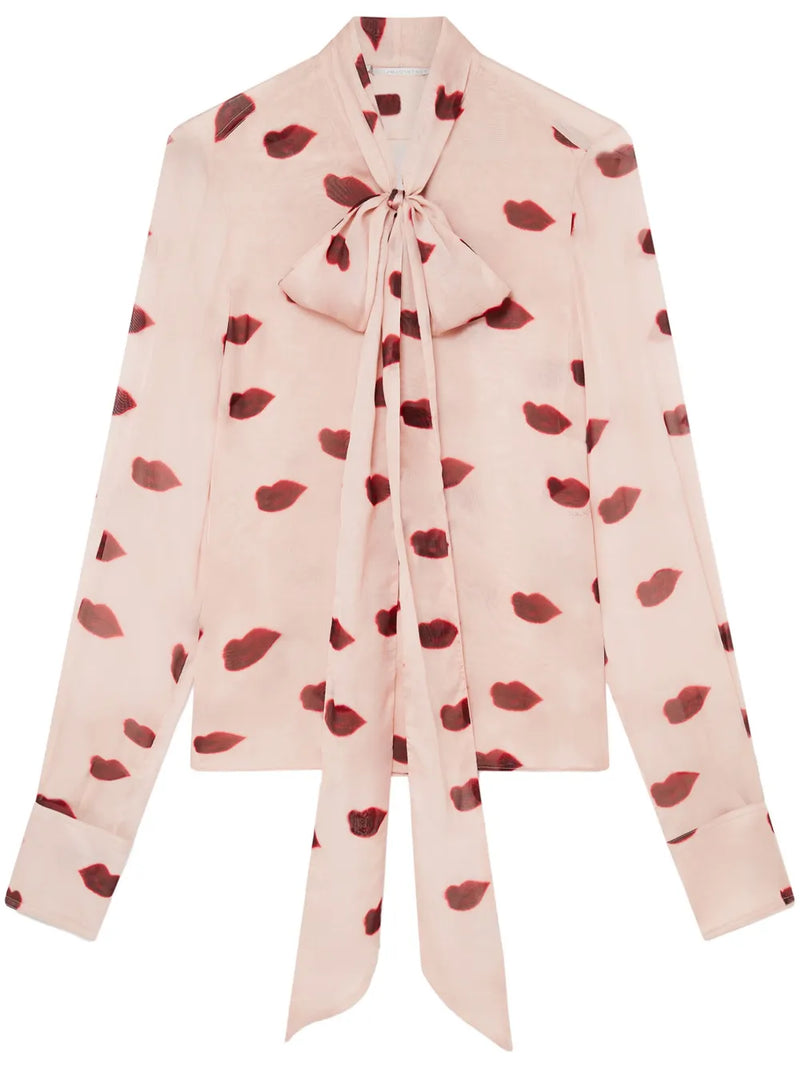 [S. McCartney] LIPS PRINT TIE NECK BLOUSE - DUSTY PINK