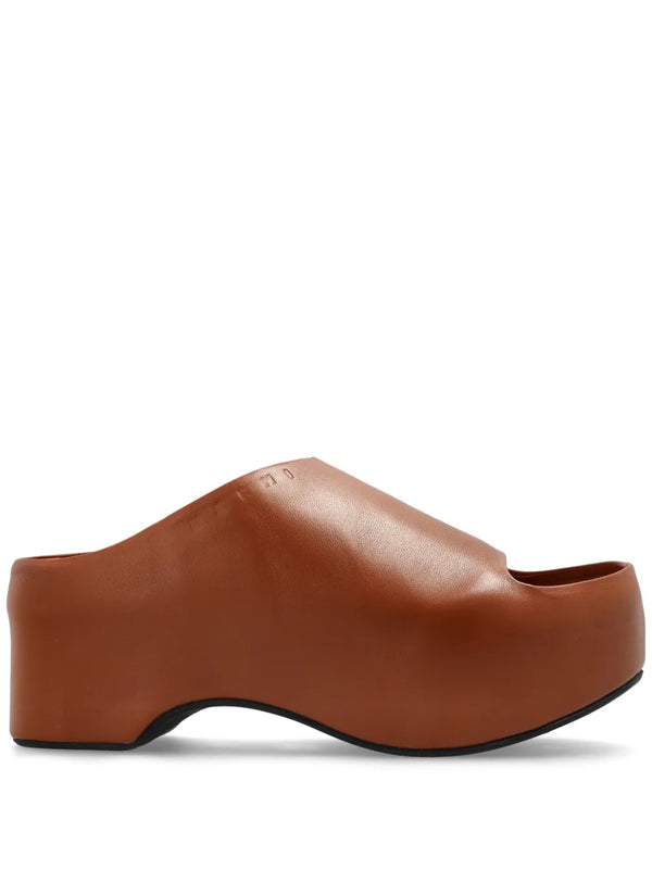 [MARNI] LEATHER CHUNKY CLOG SANDAL - WOOD