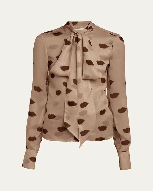 Lips Print Tie Neck Blouse
