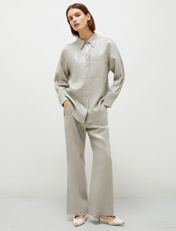 [Marella] Laminated Linen Trousers Nardo - Light Grey