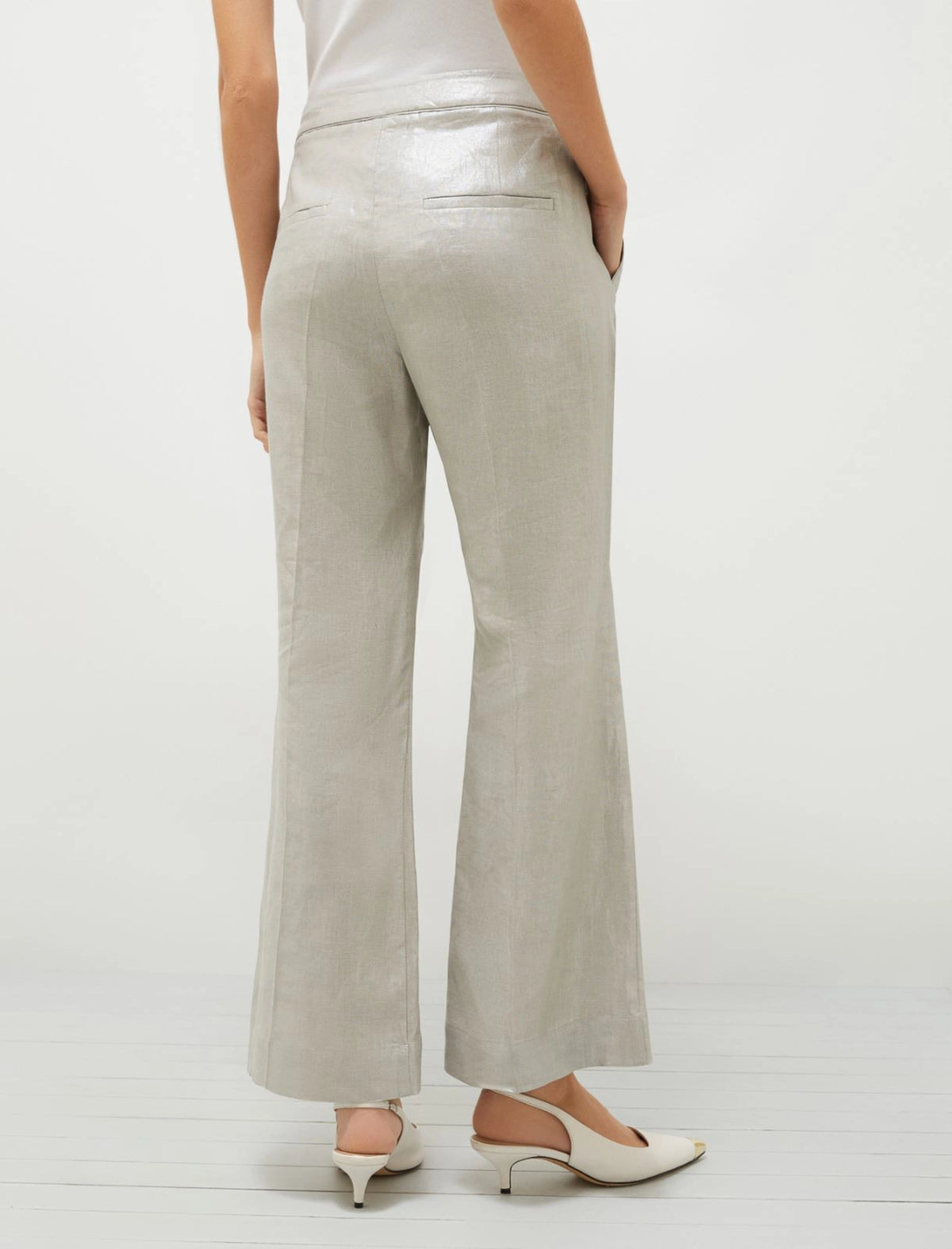 [Marella] Laminated Linen Trousers Nardo - Light Grey