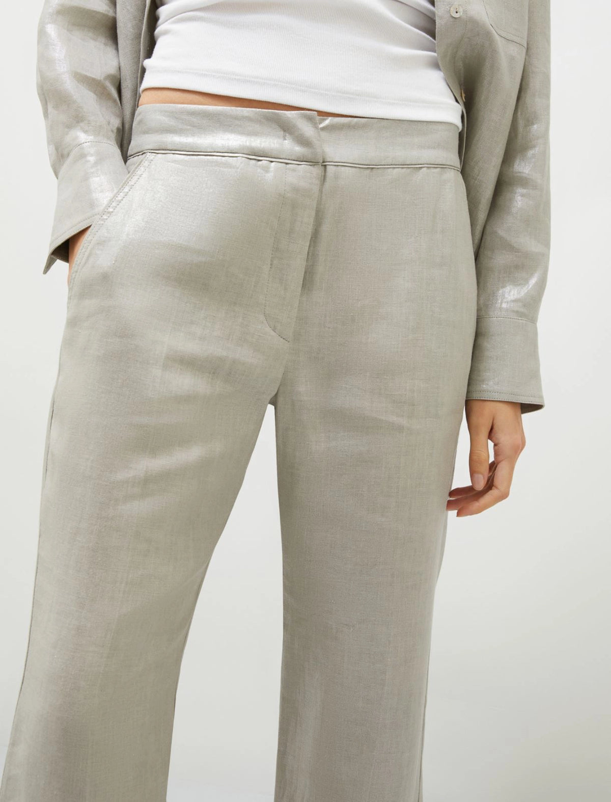 [Marella] Laminated Linen Trousers Nardo - Light Grey