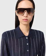 [S.McCartney] Collared Pinstripe Long-Sleeve Top - Ink/ White