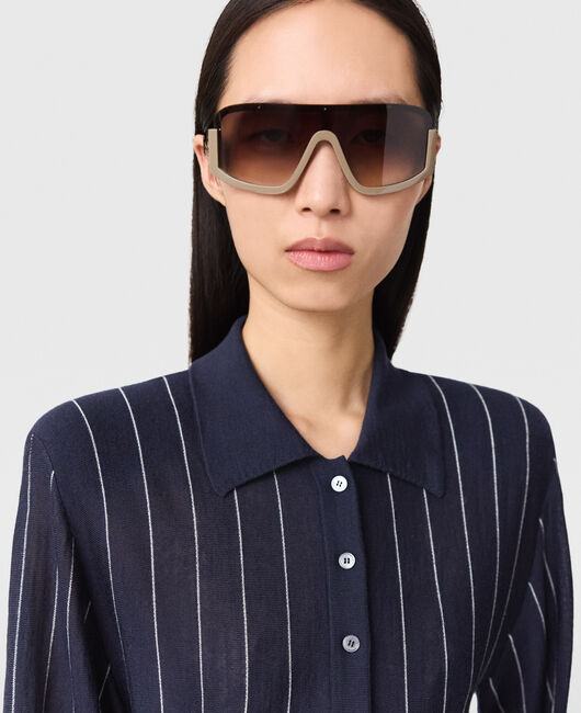 [S.McCartney] Collared Pinstripe Long-Sleeve Top - Ink/ White