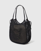 [S.McCARTNEY] Logo Hobo Tote Mesh W/Embroidered Logo - Black