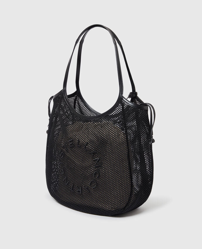 [S.McCARTNEY] Logo Hobo Tote Mesh W/Embroidered Logo - Black