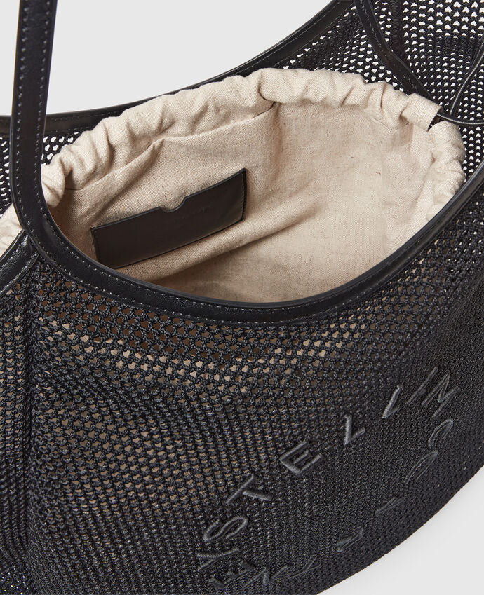 [S.McCARTNEY] Logo Hobo Tote Mesh W/Embroidered Logo - Black