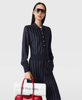 [S.McCartney] Collared Pinstripe Long-Sleeve Top - Ink/ White