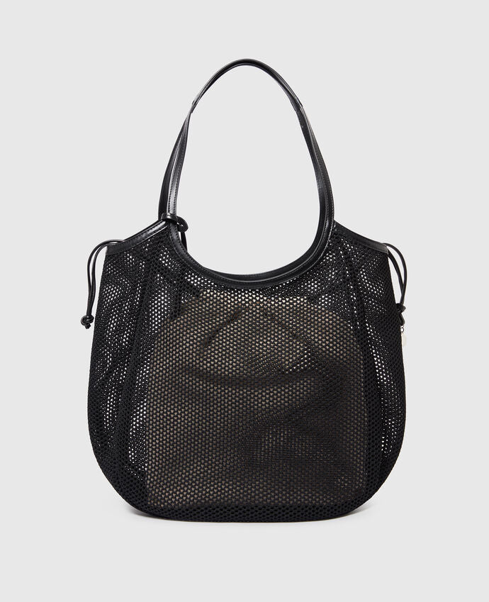 [S.McCARTNEY] Logo Hobo Tote Mesh W/Embroidered Logo - Black