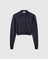 [S.McCartney] Collared Pinstripe Long-Sleeve Top - Ink/ White
