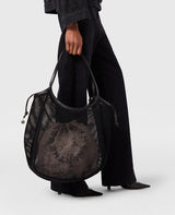 [S.McCARTNEY] Logo Hobo Tote Mesh W/Embroidered Logo - Black