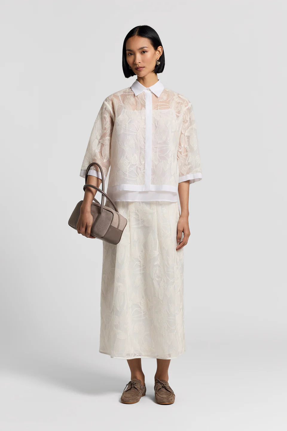 Sequin Embroidered Light Tulle Cotton Shirt