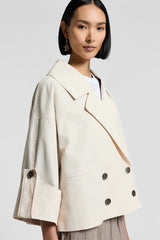 Double-breasted technical cotton cape trench