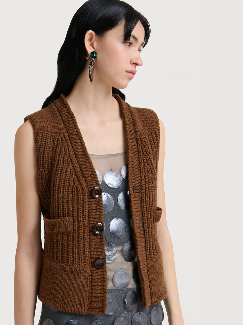 Brown Wool Vest With  Button Front