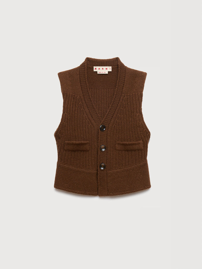 Brown Wool Vest With  Button Front