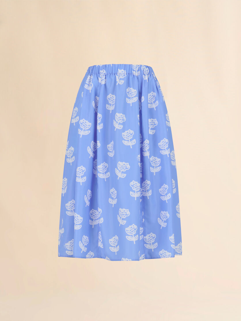 Light Blue Poplin Egg Skirt With Sprayed Roses Prin