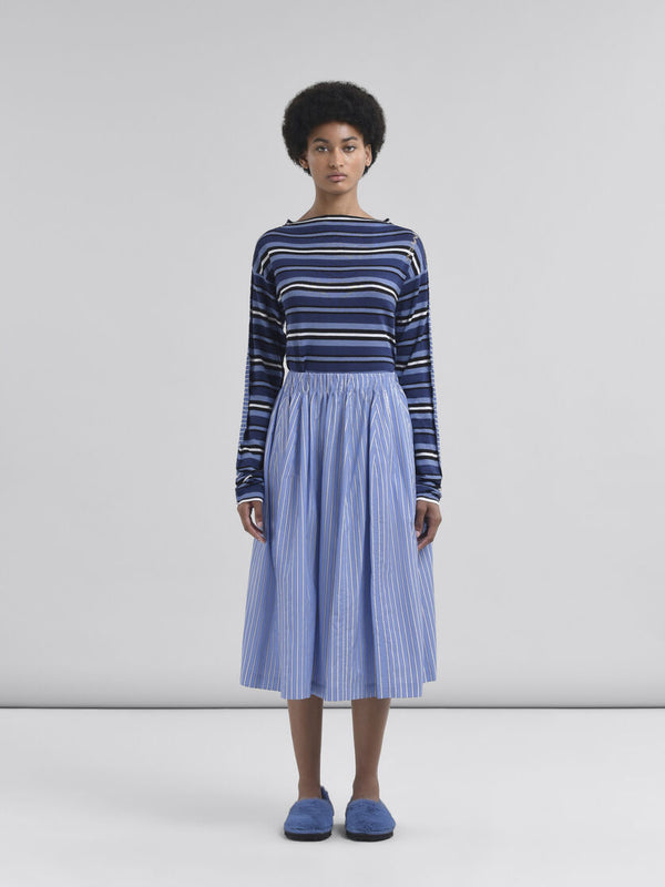 [MARNI] Wide Skirt Striped Poplin - Blue China