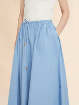Blue organic poplin drawstring skirt