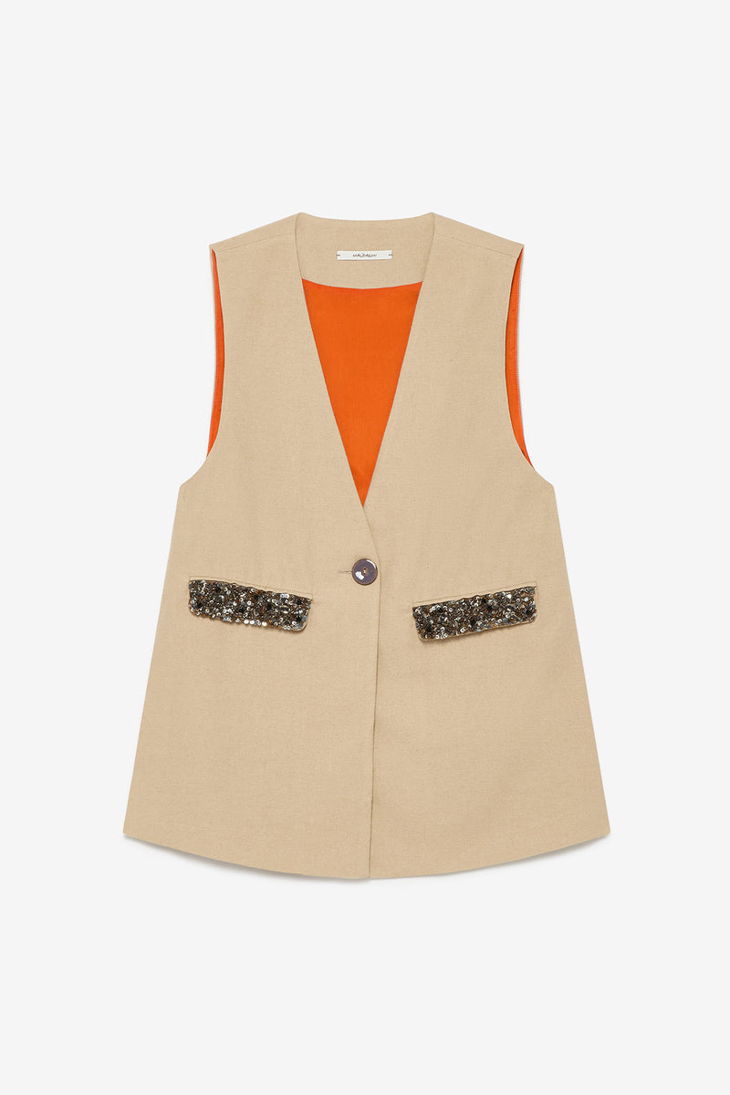 [Maliparmi] Spring Denim Vest - Coffee Cream