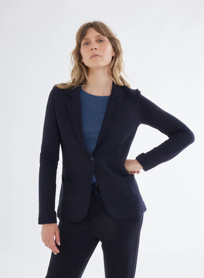 [Majestic] French Terry Fleece One Button Blazer - Marine