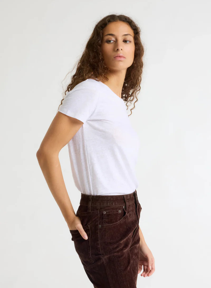 [Majestic] Stretch Linen S/S Crewneck - Blanc