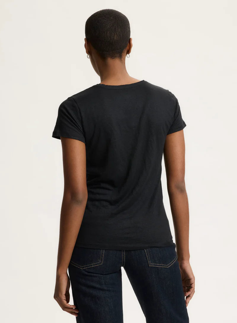 [Majestic] Stretch Linen S/S Crewneck - Noir