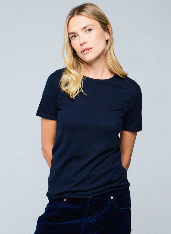 [Majestic] Machine Washable Cashmere S/S Crewneck - Marine