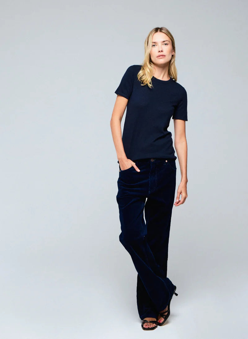 [Majestic] Machine Washable Cashmere S/S Crewneck - Marine