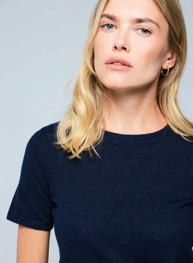 [Majestic] Machine Washable Cashmere S/S Crewneck - Marine