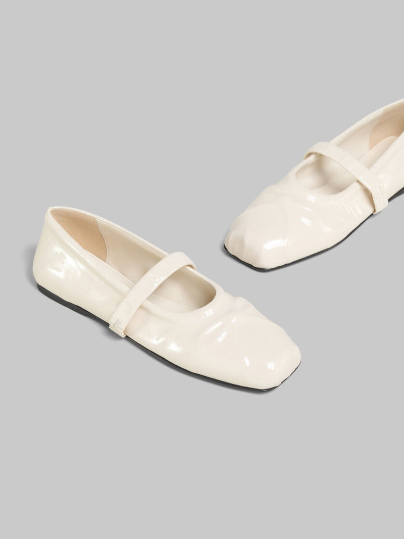 [Marni] White Patent Leather Mary Jane Ballet Flats - Natural White