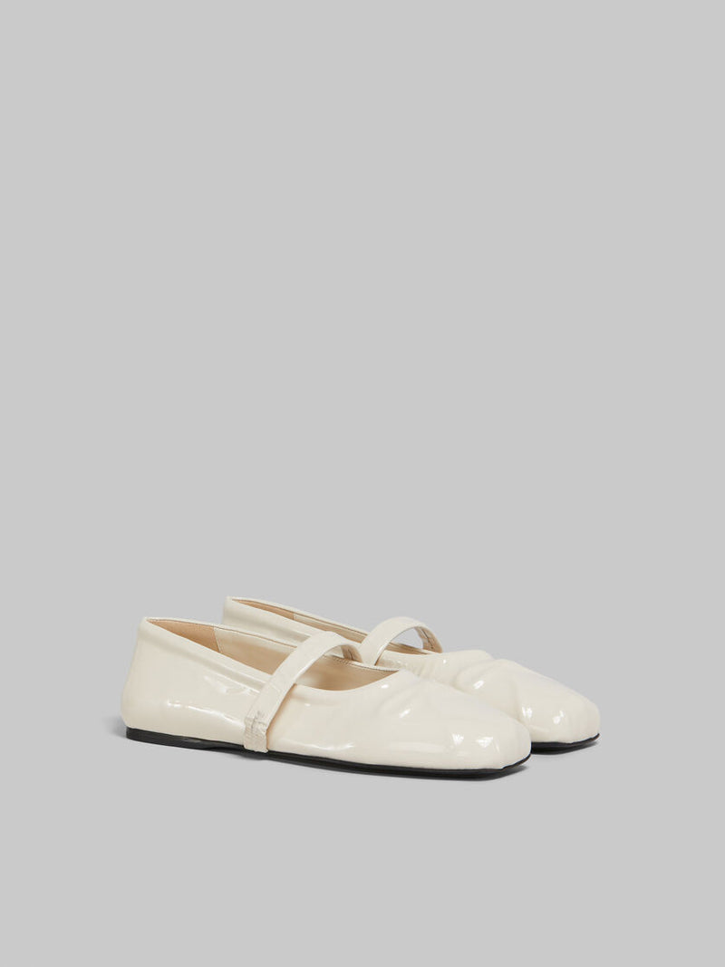 [Marni] White Patent Leather Mary Jane Ballet Flats - Natural White