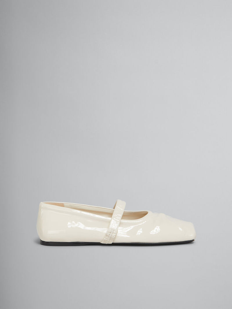 [Marni] White Patent Leather Mary Jane Ballet Flats - Natural White