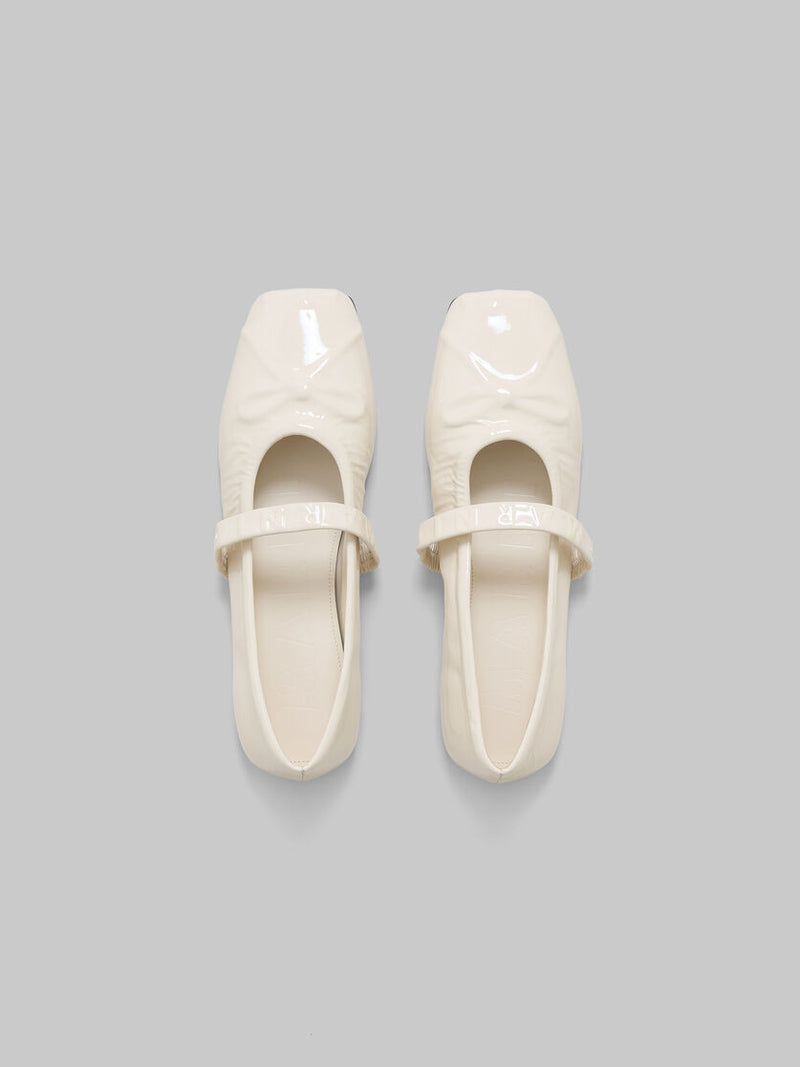 [Marni] White Patent Leather Mary Jane Ballet Flats - Natural White