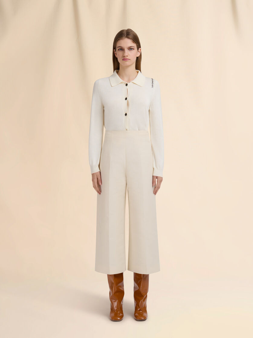Cream Cotton Cady Cropped Trousers