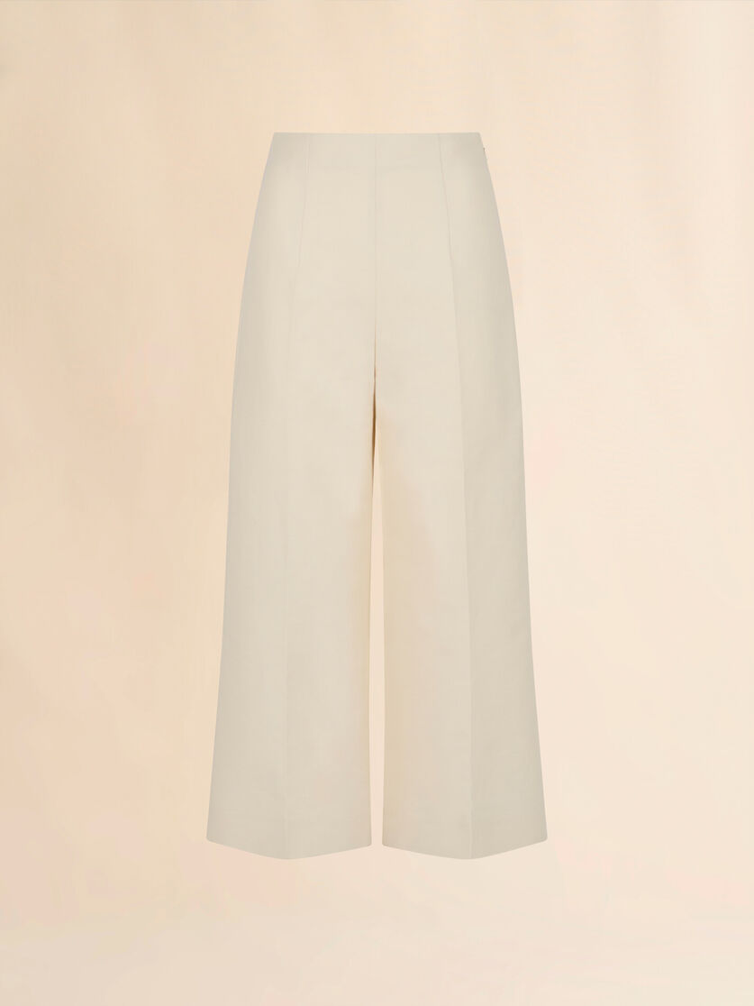 Cream Cotton Cady Cropped Trousers