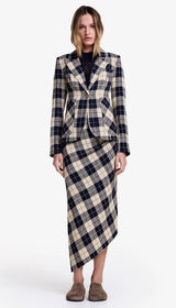 [Smythe] Asymmetrical Skirt - Navy Plaid