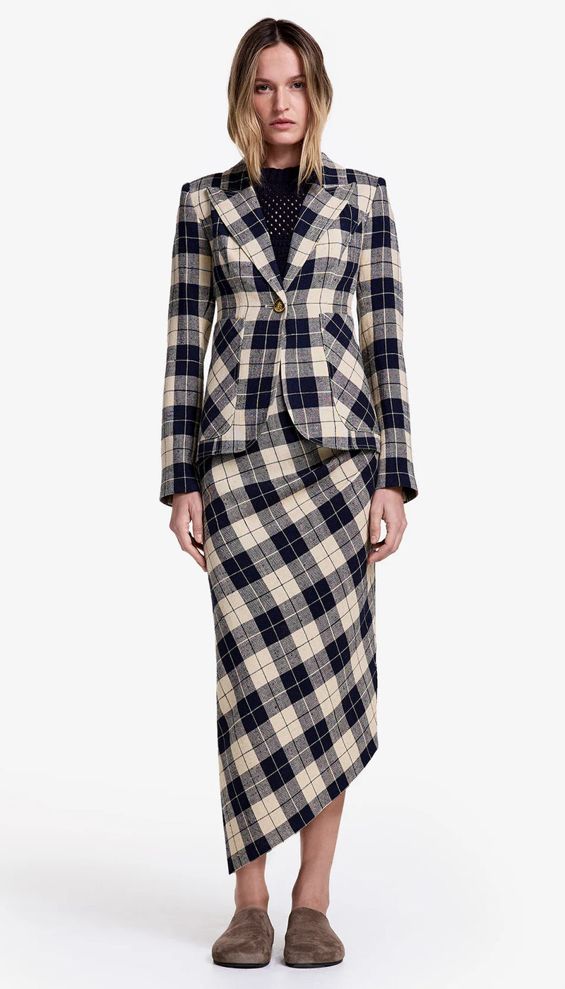 [Smythe] Asymmetrical Skirt - Navy Plaid