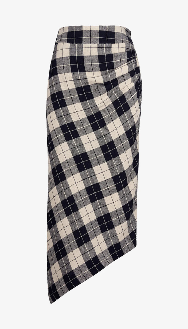 [Smythe] Asymmetrical Skirt - Navy Plaid