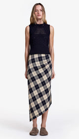 [Smythe] Asymmetrical Skirt - Navy Plaid