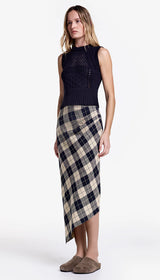 [Smythe] Asymmetrical Skirt - Navy Plaid