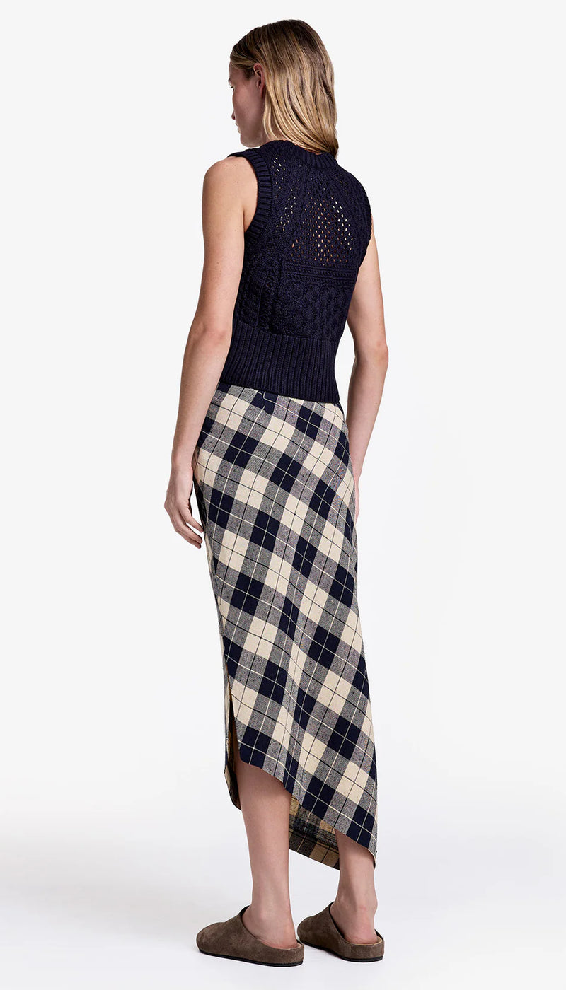[Smythe] Asymmetrical Skirt - Navy Plaid