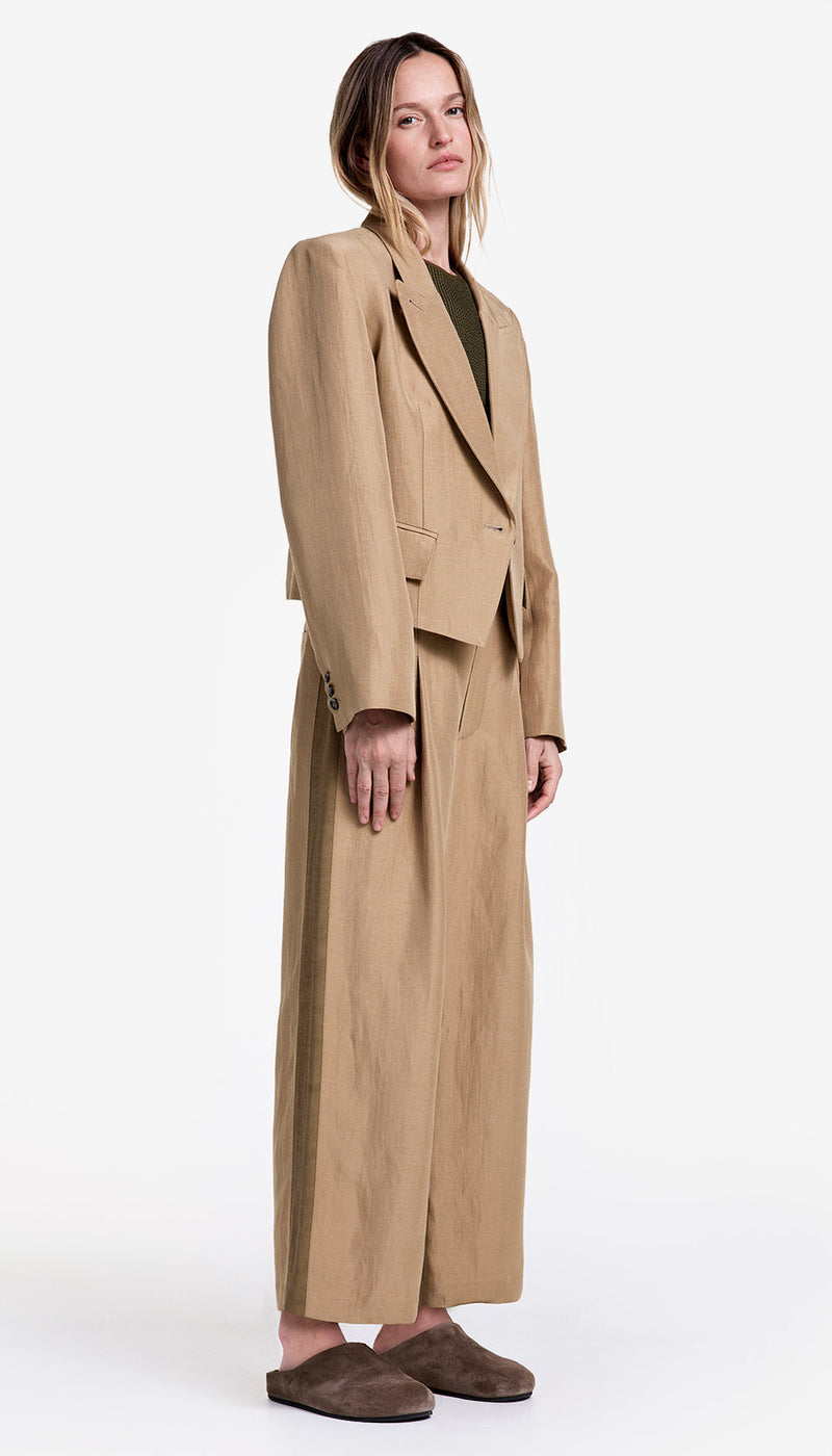 [Smythe] Tux Stripe Crop Pleated Trouser - Khaki