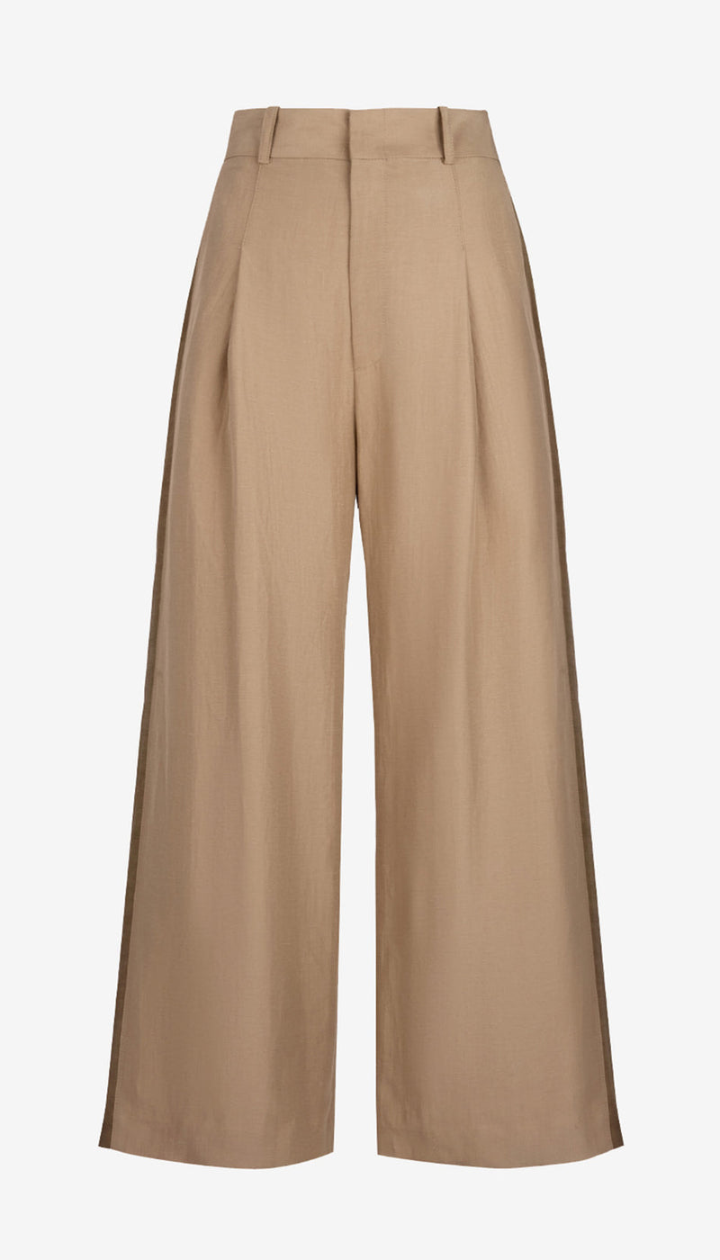 [Smythe] Tux Stripe Crop Pleated Trouser - Khaki