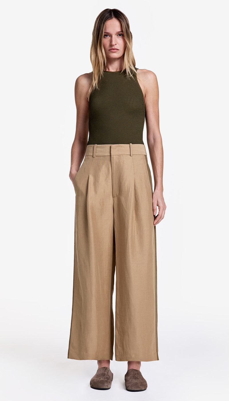 [Smythe] Tux Stripe Crop Pleated Trouser - Khaki