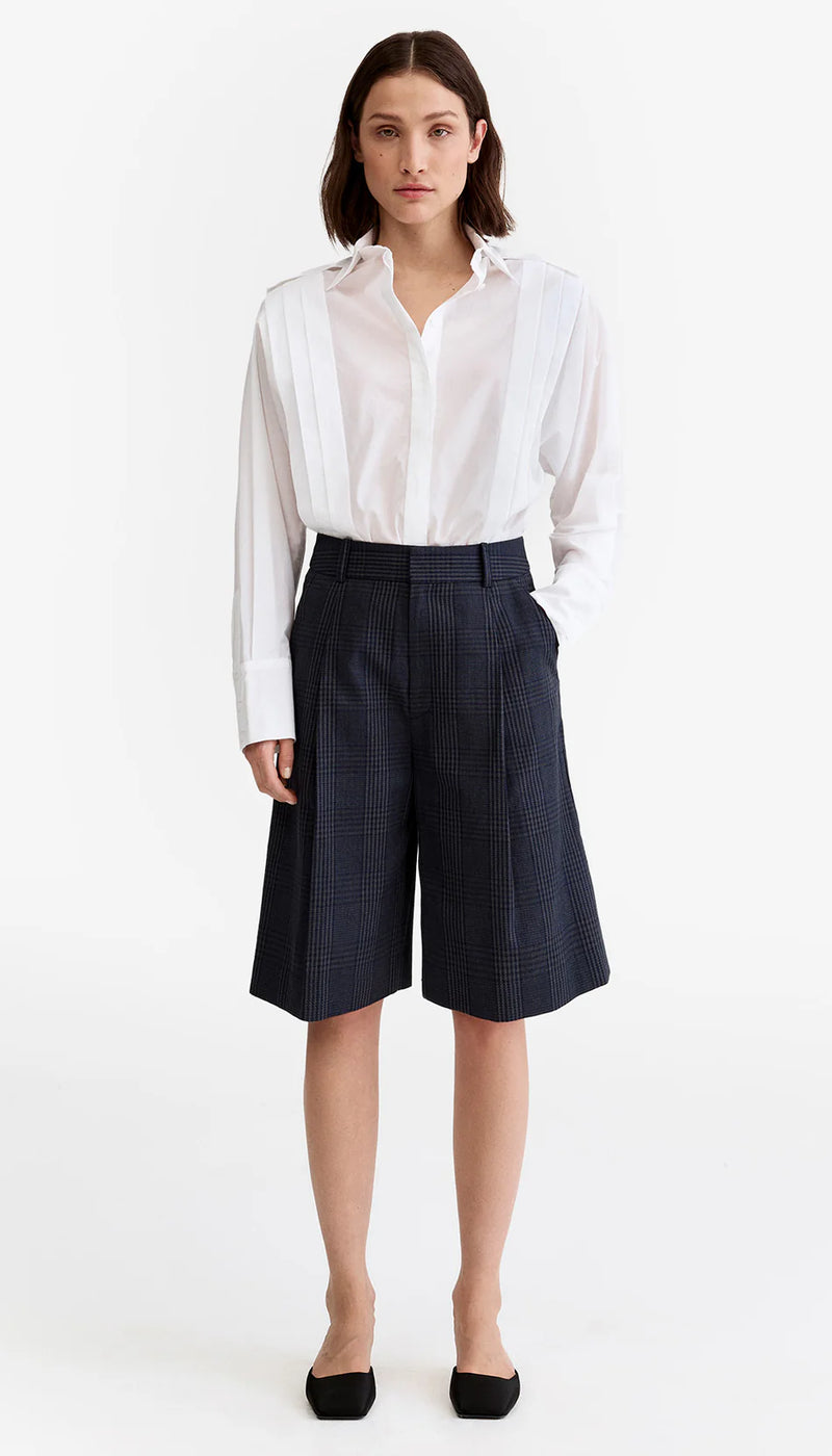 [Smythe] Pleated Long Short - Carbon Glencheck