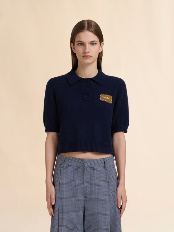 [Marni] Cashmere Polo Jumper With Marni Patch - Ink