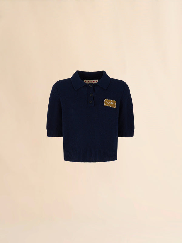 [Marni] Cashmere Polo Jumper With Marni Patch - Ink