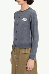 Button-front wool blend knit cardigan